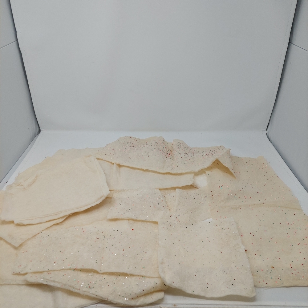 Christmas Village Snow Blanket Felt Cream With Glitter Soft Fluffy Decorative